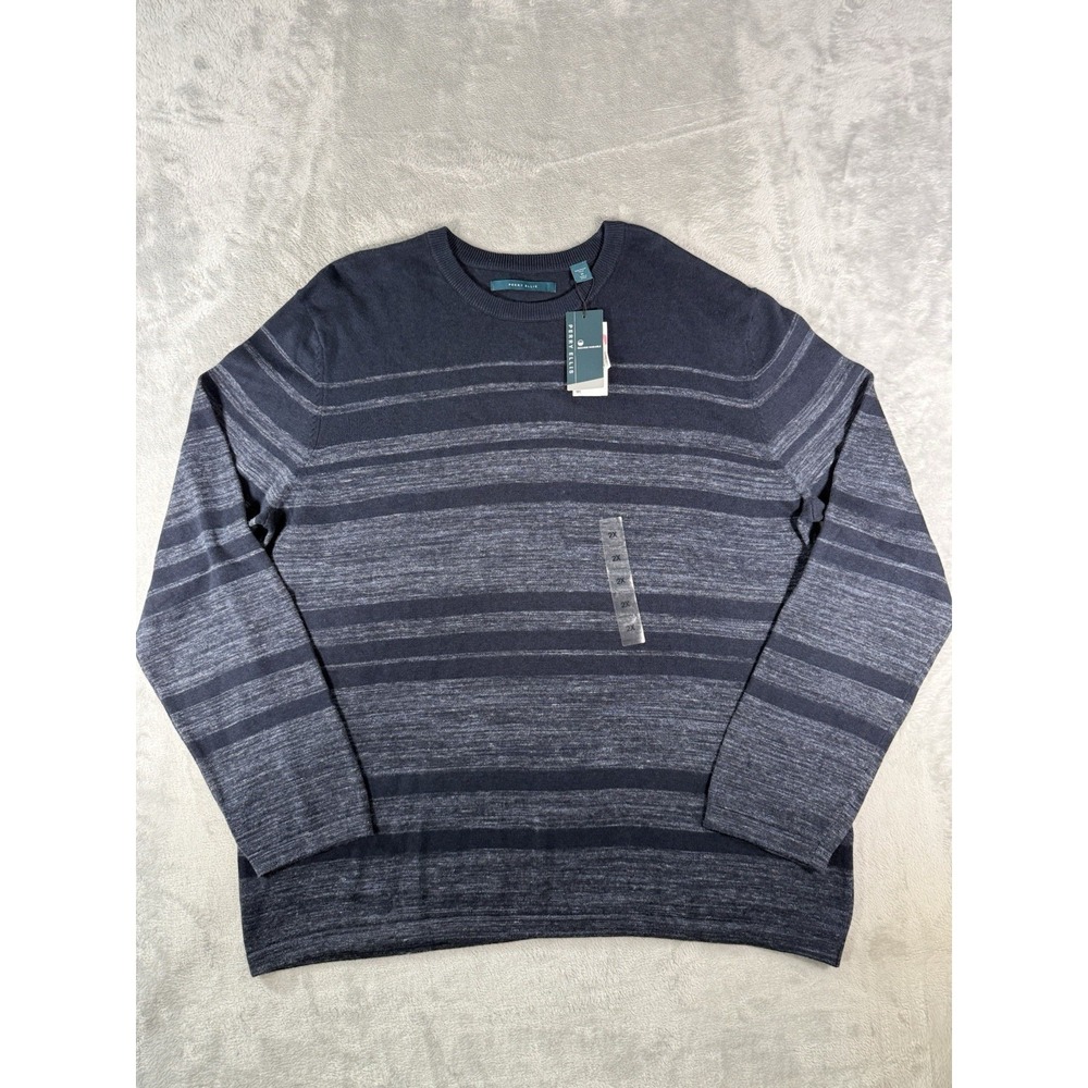 Perry Ellis Sweater Mens 2XL Blue Striped Long Sleeve Linen Blend NWT